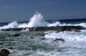 Waves crashing against the rocks